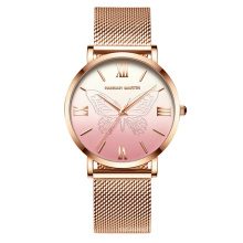 HM Women Watches Quartz Watch Ladies Wristwatches Butterfly Butterfly Pattern Dress Stainless Steel Mesh Relogio Masculino